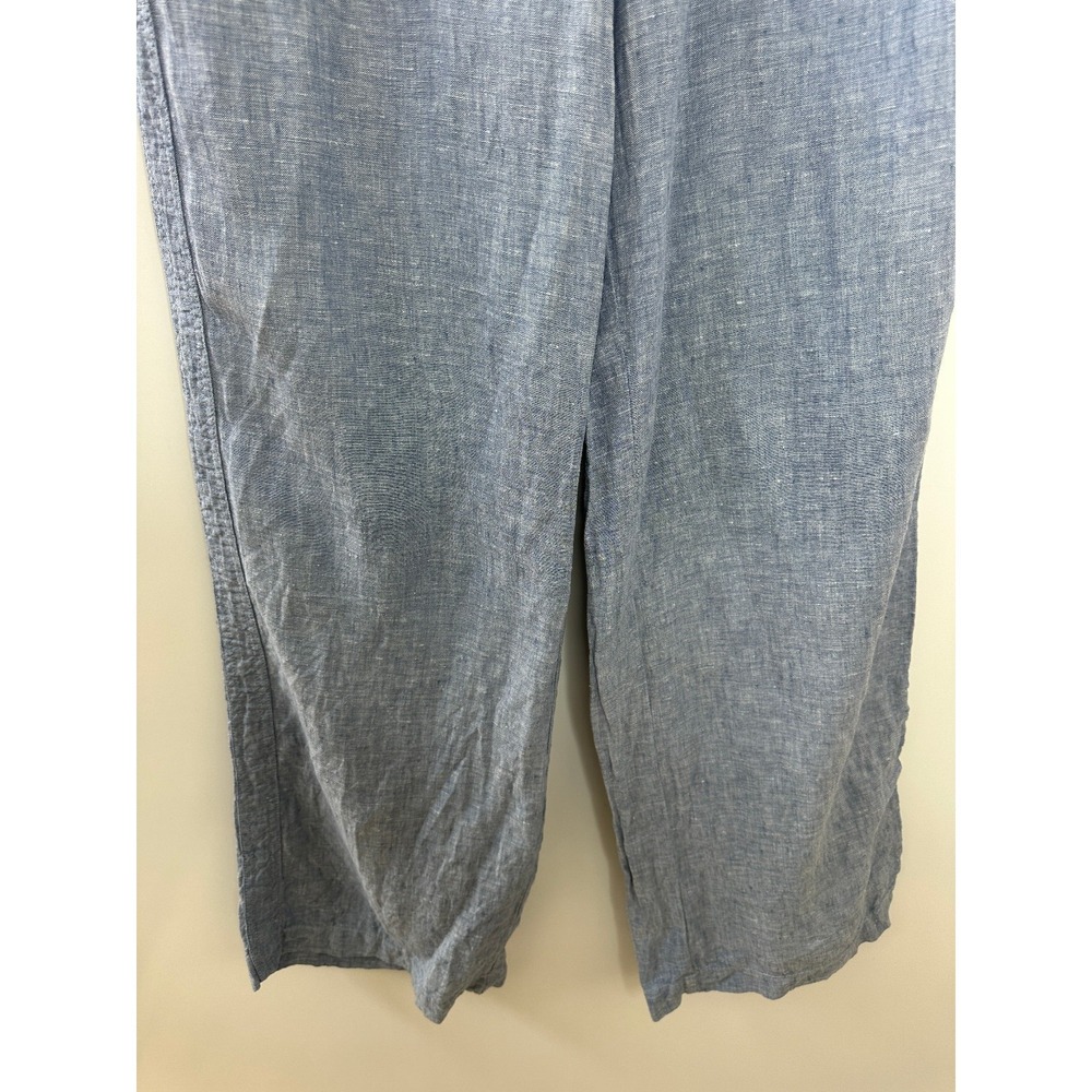 Athleta Cabo Linen Wide Leg Pants Chambray Blue Resort Beach Zip Pockets Size 4 - Picture 6 of 15